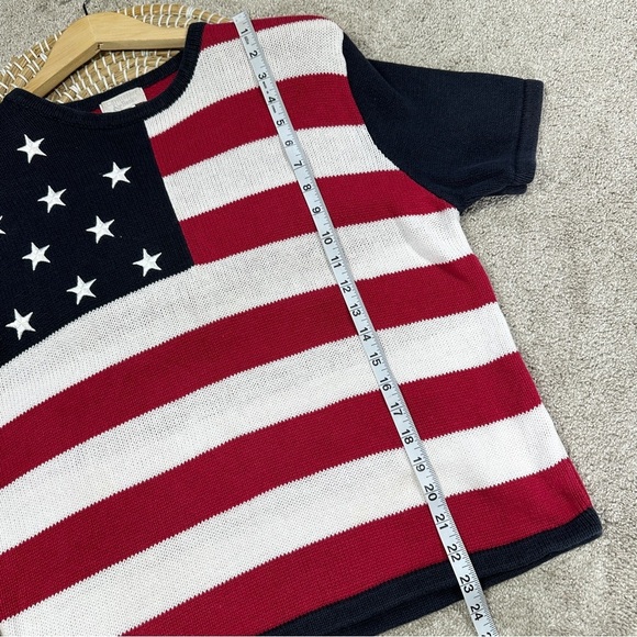 Christopher & Banks Vintage American Flag Knit Sweater Shortsleeve Patriotic L - Picture 12 of 13